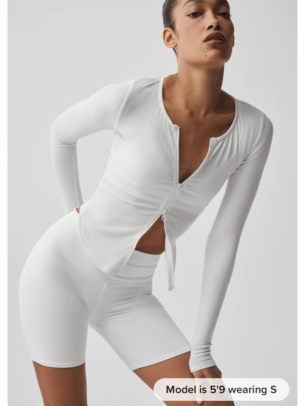 ALO Yoga Ribbed Stardust Long Sleeve Double-Zip Top Bright White Small